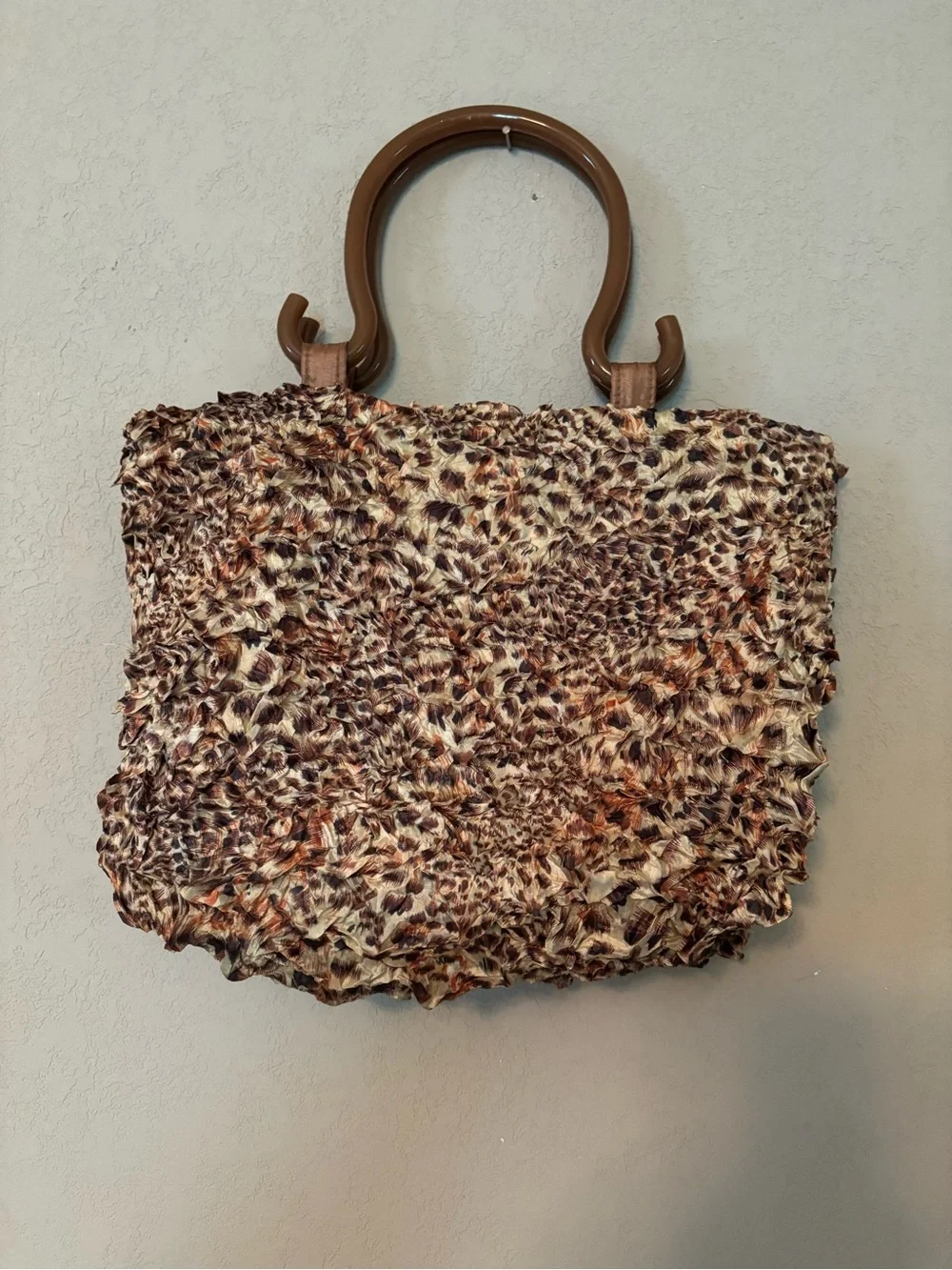 Brown Textured Cloth Tote Bag with Brown Lucite Handles - Picture 3 of 13